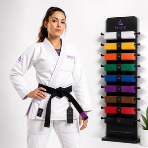 MIAZ Taekwondo Gi Unisex White Cotton Regular Fit with Black Belt <b>Rack</b> Set Custom Printing Breathable Lightweight Durable - Product Image 3