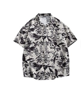 Chemise décontractée à manches courtes pour homme, imprimé floral, col rabattu, respirante, en popeline de coton pour l'été - Product Image 4
