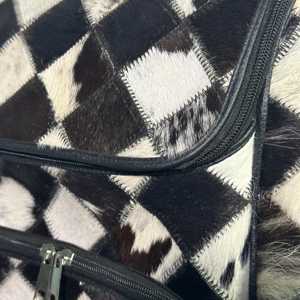 Genuine Leather Real Fur Diamond Lattice <b>Backpack</b> Softback Zipper Closure <b>Waterproof</b> Detachable Shoulder Strap Unisex Daily Uses - Product Image 6