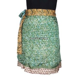 Silk Sari <b>Wrap</b> <b>Around</b> Mini <b>Skirt</b> Magic Two Layer Mini <b>Skirts</b> Gypsy Hippie Boho Indian Retro Silk Casual Magic <b>Wrap</b> Short <b>Skirt</b> - Product Image 3