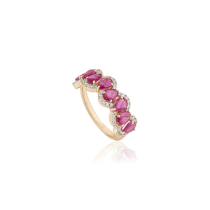 Proveedor de Fábrica, Pedido al por Mayor, Anillo de Media Eternidad en Oro Amarillo K14 con Rubí y Diamantes Genuinos, Forma de Ola, Joyería de Piedra de Nacimiento de Julio - Product Image 3