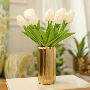 Home Bloom Modern Tabletop <b>Vase</b> Gold Finish Handmade Vertical <b>Ribbed</b> Design Decorative Container - Product Image 3