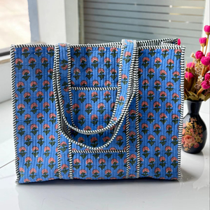 Floral Handprinted Large Quilted Women's Tote <b>Bags</b> <b>Boho</b> Overnight Weekender Beach Tote Eco-Friendly Shopping Grocery Travel <b>Bags</b> - Product Image 1