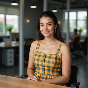 ชุดซันเดรสสีเหลืองสำหรับผู้หญิงทันสมัยลายควายตรวจสอบแบบทันสมัยสำหรับฤดูใบไม้ผลิฤดูร้อน - Product Image 5