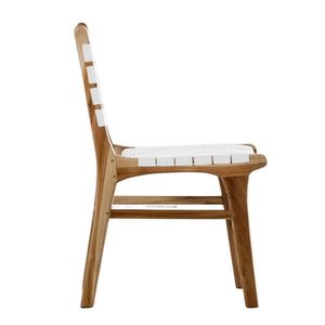 Chaise de jardin moderne en bois avec assise tressée blanche, pieds coniques, design mi-siècle, mobilier de salle à manger d'extérieur - Product Image 6