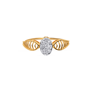 Bague en or jaune de qualité supérieure, grappe de diamants de 0,35 ct avec accents de feuilles complexes, bande polie, bijoux de mode en gros - Product Image 3