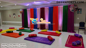 Mehndi Eventตกแต่งเวทีผ้าม่านและอุปกรณ์ประกอบฉากที่มีสีสัน Mehndi Ceremony เวทีฉากหลังผ้าม่านเอเชียงานแต่งงานสําหรับ Mehndi การตั้งค่า - Product Image 4