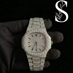 Reloj Mecánico de Acero Inoxidable con Cristales de Moissanita Cuadrados VVS, Chapado en Oro Brillante de Lujo, 100% Probado con Diamantes, Estilo Hip Hop - Product Image 1