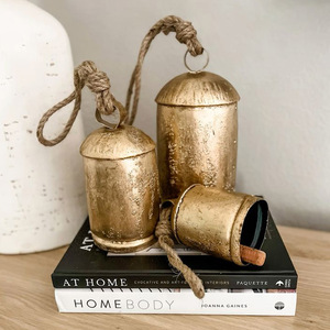 Rustic Metal <b>Heart</b> Christmas Bells With Jute Hanging Rope Antique Gold Weathered Iron <b>Heart</b> <b>Ornament</b> For Holiday Tree Farmhouse - Product Image 4