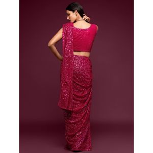 Fabulous Hot Pink Lentejuelas Georgette Party Wear Saree - Product Image 3