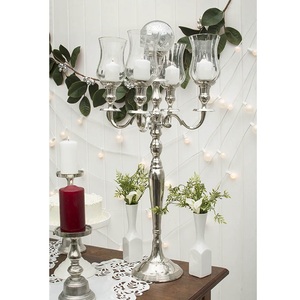 Metal Shiny Candelabra With Glass Votive Standard Size Floor & Tabletop Handmade Candelabra for Home Hotels Decor <b>Candle</b> Holder - Product Image 1