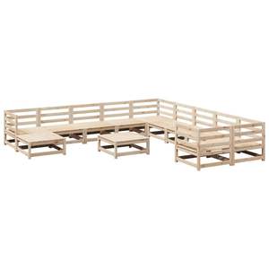 Grand ensemble de canapés de jardin modulaires en bois de pin massif naturel, meubles d'extérieur élégants - Product Image 2