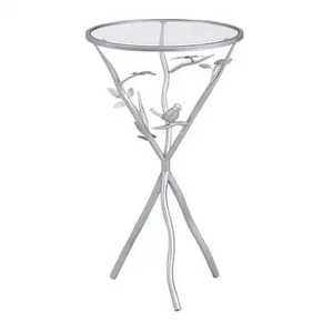 Luxury Champagne <b>Gold</b> Aluminum <b>Side</b> <b>Table</b> <b>Round</b> Trumpet Pedestal Accent <b>Table</b> Modern Polished Metal End <b>Table</b> for Hotel Lobby - Product Image 2
