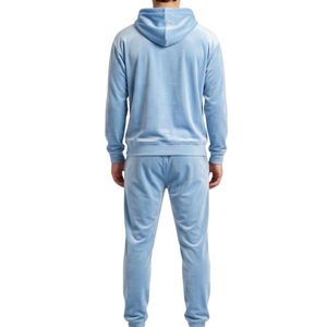 Survêtement décontracté en velours bleu ciel respirant pour homme, avec sweat à capuche et pantalon à taille élastique, tenue douce et confortable - Product Image 2