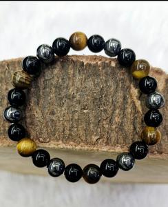 Bracelet Triple Protection de Qualité Supérieure en Pierre Œil de Tigre et Obsidienne Noire, Fait Main, Perles Énergétiques, Guérison Énergétique, Prix Export - Product Image 1