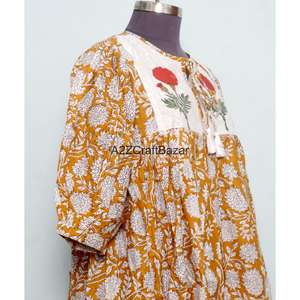 Fabricante y Exportador de Vestidos Largos con Estampado Floral, Vestidos Maxi, Vestidos de Fiesta con Cuello Cerrado de Algodón para Mujer, de la India - Product Image 5