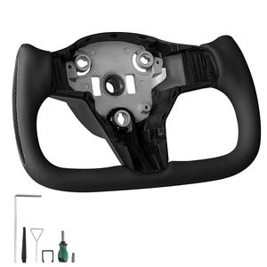 Volante in Fibra di Carbonio a Forma di D con Fondo Piatto e Riscaldamento per Tesla Model 3 2016-2023 con Impugnatura in Pelle - Product Image 1