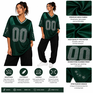 Camiseta de fútbol de malla personalizada con estampado, cuello en V, número de diamantes de imitación, manga corta, estilo urbano ecológico, ajuste holgado, venta al por mayor B2B - Product Image 5