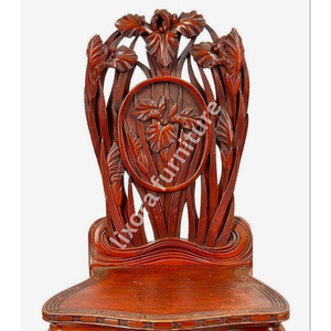 Chaise de salle à manger de luxe en bois massif, sculptée à la main, avec motif de fleur d'iris, finition cerisier antique - Product Image 2
