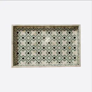 Haute qualité fait à la main classique os incrustation bois Rectangle plateau de service maison hôtel Restaurant nourriture cadeau d'entreprise résine perle - Product Image 1