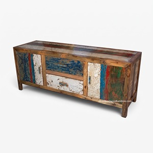 Wholesale Sustainable Reclaimed Boat <b>Wood</b> Cabinet 2 Drawers 2 <b>Doors</b> Antique Handmade Recycled Living Room Kitchen Sideboard - Product Image 1