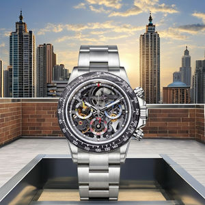 Reloj de Edición Limitada de Acero Inoxidable con Esfera Esqueletizada, Bisel con Tacómetro de Carbono Negro, Reloj Mecánico de Lujo de Alta Calidad, Estilo Hip Hop - Product Image 1