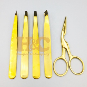 Juego de Pinzas para Cejas Doradas de Acero Inoxidable, Pinzas Inclinadas de Acero Inoxidable, Tijeras Bagla Sostenibles - Product Image 6
