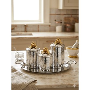 High In Demand Silver Shiny Polished Stainless Steel Hammered Texture Spice Container With Gold Butterflies Top Kitchenware - Product Image 2