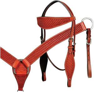 Ensemble de têtière et de collier de poitrail en cuir de vache léger de style western avec rênes, nouveau design, équipement d'équitation de haute qualité - Product Image 6