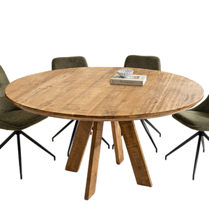 โต๊ะรับประทานอาหารทรงกลมไม้มะม่วงสไตล์ยุโรปแบบดิบๆ สำหรับร้านกาแฟ บิสโทร บาร์ ร้านอาหาร ครัวบ้าน - Product Image 2