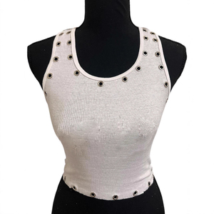 Women Ribbed Crop Tank Top With <b>Metal</b> Eyelet Detail Sleeveless Slim Fit Fashion Vest OEM Supplier - Product Image 6