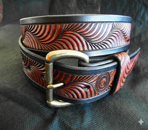 Ceinture en cuir véritable avec motif vague abstraite en relief, style western cowboy rustique, accessoire de mode décontracté - Product Image 6