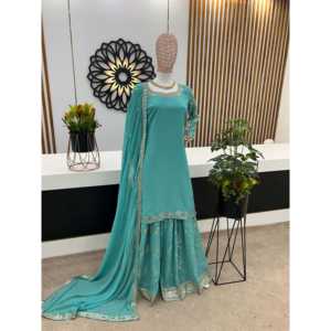 Top-Plazzo y Dupatta Set con bordado pesado Tamaño XL para look de fiesta - Product Image 6