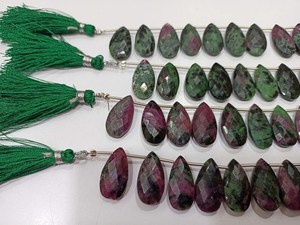 Natural <b>Ruby</b> Zoisite Faceted Pear Shape Briolette Gemstone Strands For <b>Necklace</b> Making Green Purple Drop Crystal Jewelry 8 Inch - Product Image 3