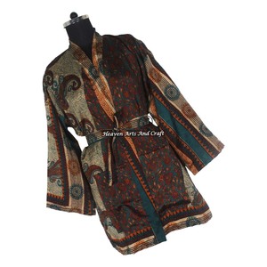 KS013 Kimono long en soie pure pour femme, style sari vintage, taille unique ajustable, veste longue en soie vintage pour femme - Product Image 3