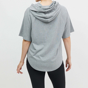 เสื้อฮู้ดแขนสั้นผู้หญิง ผ้าฝ้ายออร์แกนิค 100% เป็นมิตรกับสิ่งแวดล้อม แห้งเร็ว ระบายอากาศดี เสื้อยืดลำลองสำหรับฤดูร้อน - Product Image 3