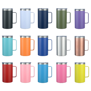 แก้วน้ำสแตนเลสขนาด 24 ออนซ์ ปราศจากสาร BPA พร้อมหูจับ แก้วน้ำเก็บความร้อนสุญญากาศแบบพกพาพร้อมฝาปิด สำหรับแคมป์ปิ้งและใช้ในออฟฟิศ - Product Image 2