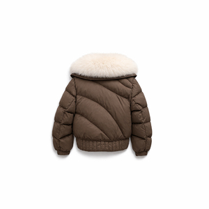 Veste matelassée courte pour femme avec col en fourrure de renard - Manteau d'hiver 90% duvet de canard blanc avec écharpe intégrée, respirant, chaud, à capuche, parka personnalisable - Product Image 3