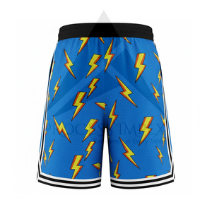 Short de basket-ball bleu pour hommes, imprimé éclairs, avec bandes latérales, taille à cordon de serrage, vêtements de sport décontractés - Product Image 2