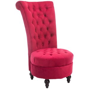 Poltrona Retrò Rosso Cremisi con Bottoni Trapuntati, Design Regale, Imbottitura Spessa e Gambe in Legno di Gomma - Product Image 1