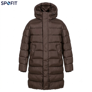 Custom Men's Long Hooded Puffer Jacket <b>Thick</b> <b>Winter</b> <b>Coat</b> Windproof Polyester Wadding Casual Loose Fit Zipper Closure Solid Black - Product Image 3