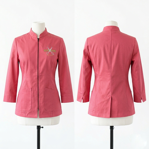 Chaqueta de Barbería para Mujer, 240 GSM, Sarga de Algodón, Diseño de Paneles Color Malva, Logotipo Bordado en la Parte Delantera, Uniforme de Salón Personalizado, Ropa de Trabajo Profesional - Product Image 3