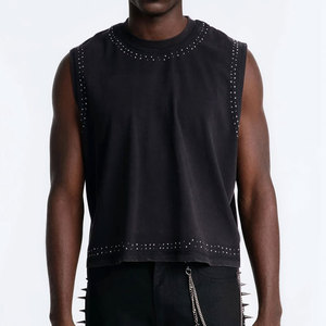 เสื้อกล้ามคอกลมทรงหลวม ดีไซน์ประดับเพชรเทียมสำหรับผู้ชาย รุ่นใหม่มาแรง แฟชั่นสุดฮิต ใส่สบายสำหรับฤดูร้อน ทรงบ็อกซี่ฟิต - Product Image 1