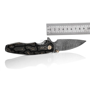 Cuchillo Plegable de Acero de Damasco Personalizado DIY al por Mayor, Cuchillo de Bolsillo con Mango de Micarta y Huella Dactilar, Cuchillo de Camping para Exteriores con Funda de Cuero - Product Image 6