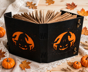Journal en cuir fait main pour Halloween, motif citrouille sorcière ajouré, double fermeture, carnet gothique - Product Image 5