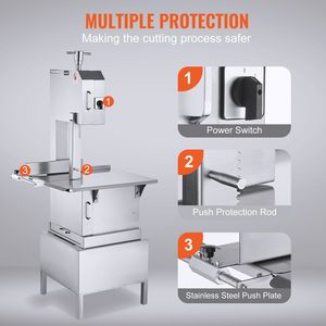Sega a Nastro Elettrica Commerciale 2200W in Acciaio Inox per Carne e Ossa, Piano di Lavoro 62x52 cm, per Lavorazione Carni - Product Image 6