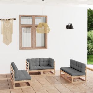 Conjunto Modular de Muebles de Jardín de Madera de Pino Maciza y Poliéster, Muebles de Patio Naturales - Product Image 1