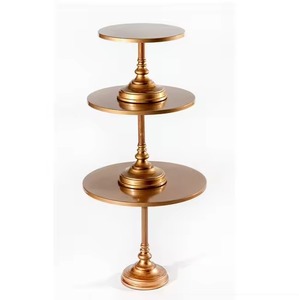 Plateau de service en métal à deux niveaux, rond, décoratif, plaqué or, design contemporain pour les occasions de mariage - Product Image 2