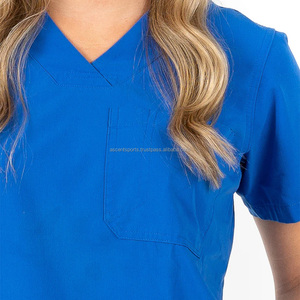 Ensemble d'uniformes médicaux tissés avec poches cargo, en polycoton doux au toucher, poche zippée sur la poitrine, logo personnalisé imprimé, unisexe, fabrication sur mesure - Product Image 5