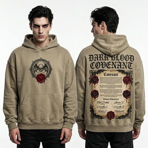 Custom Full Back Graphic Print Hoodie <b>Men</b> Streetwear Vintage Wash Black Hood Heavyweight Cotton Fleece Oversized Hooded <b>Pullover</b> - Product Image 5